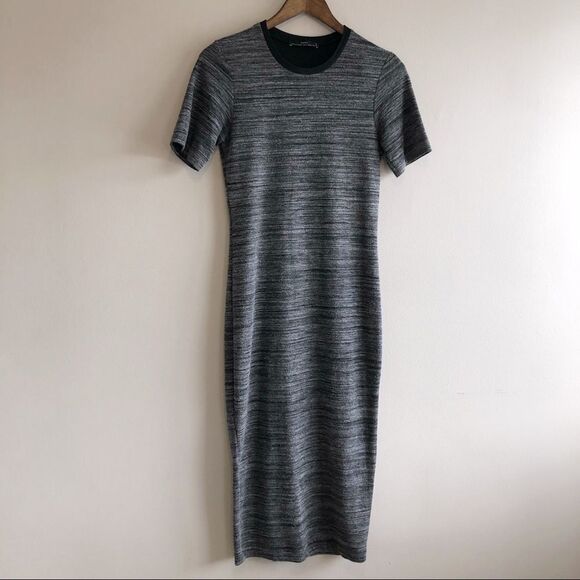 Zara Dresses & Skirts - Zara Scoop Neck Short Sleeve Stretch Fitted Bodycon Tee Shirt Midi Dress Gray